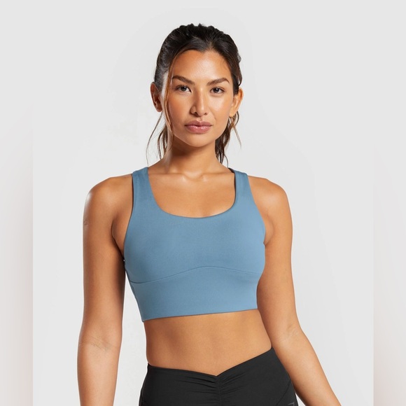 Gymshark Longline Scoop Back Sports Bra in Faded Blue - Picture 1 of 5